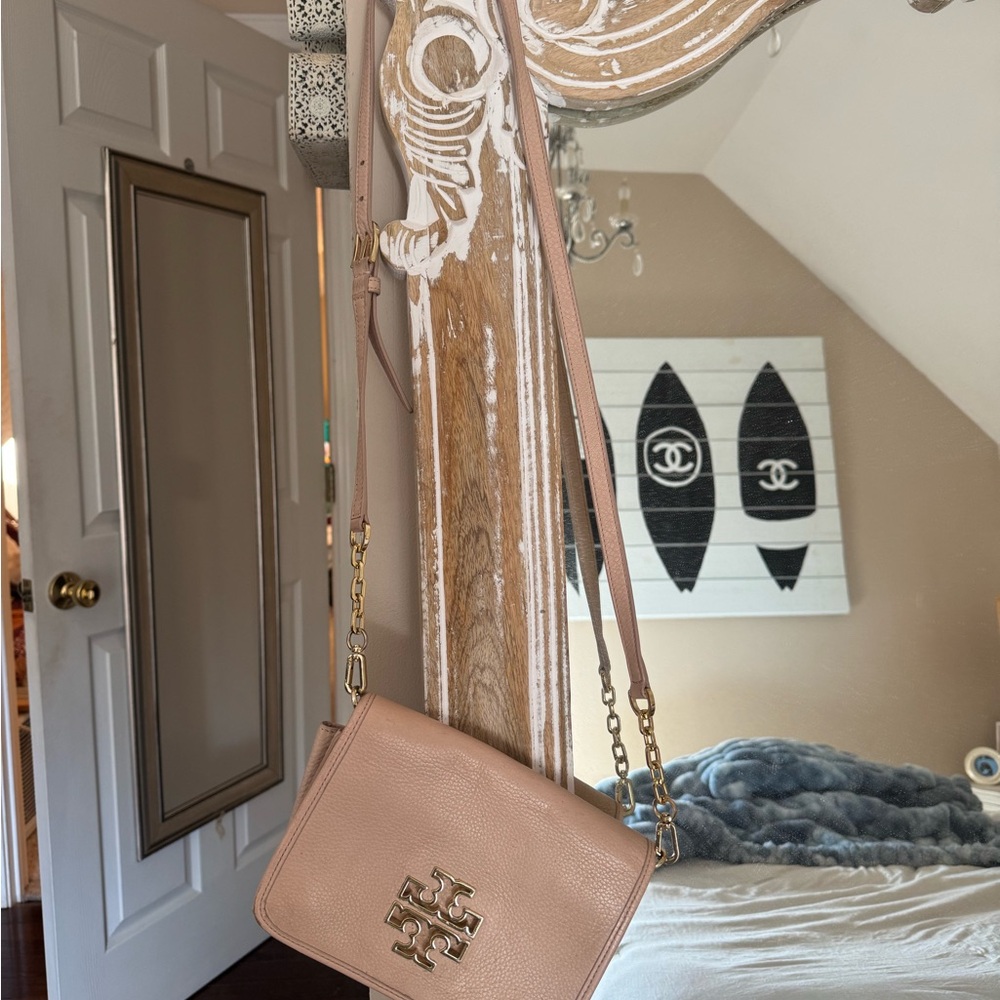 Tory Burch Beige Crossbody Bag with Gold Accents